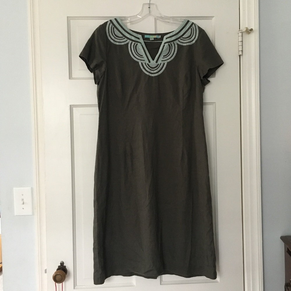 Boden linen short sleeve embroidered shift.